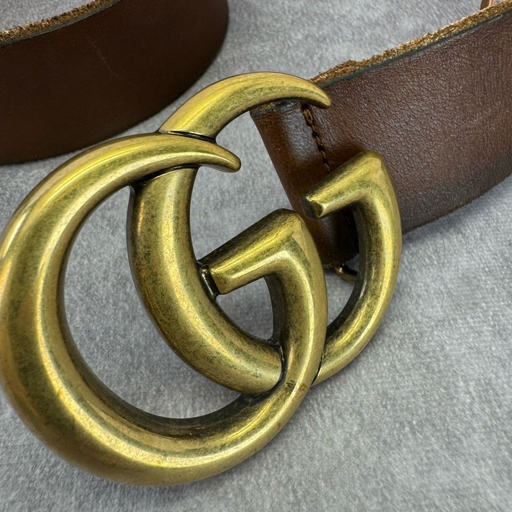 Gucci Raw Edge Unfinished Wide Marmont Double G Leather Belt 409416 85/34” - Picture 6 of 11